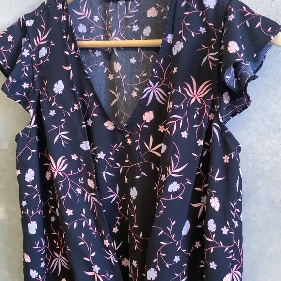 TOKITO Womens Black Pink Floral Tie Front Casual Blouse Top - Size 6 - Picture 2 of 5